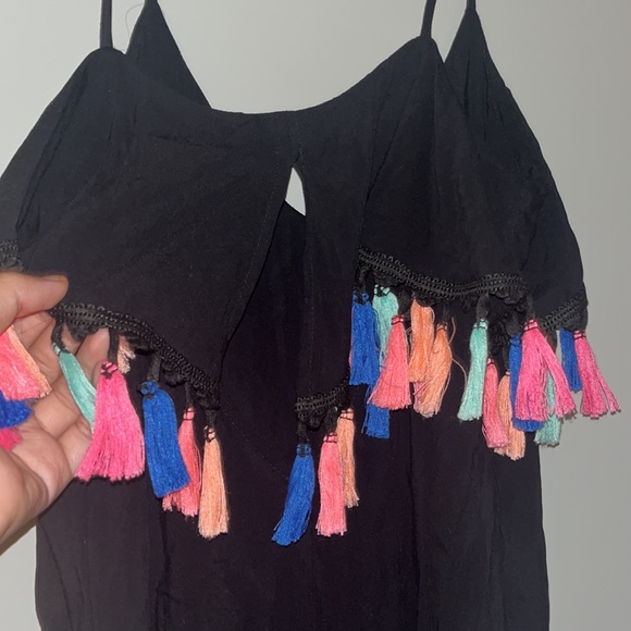 ASOS Cami Beach Dress with Multi Colored Tassel Trim - Black (US Size 6) - Picture 7 of 8